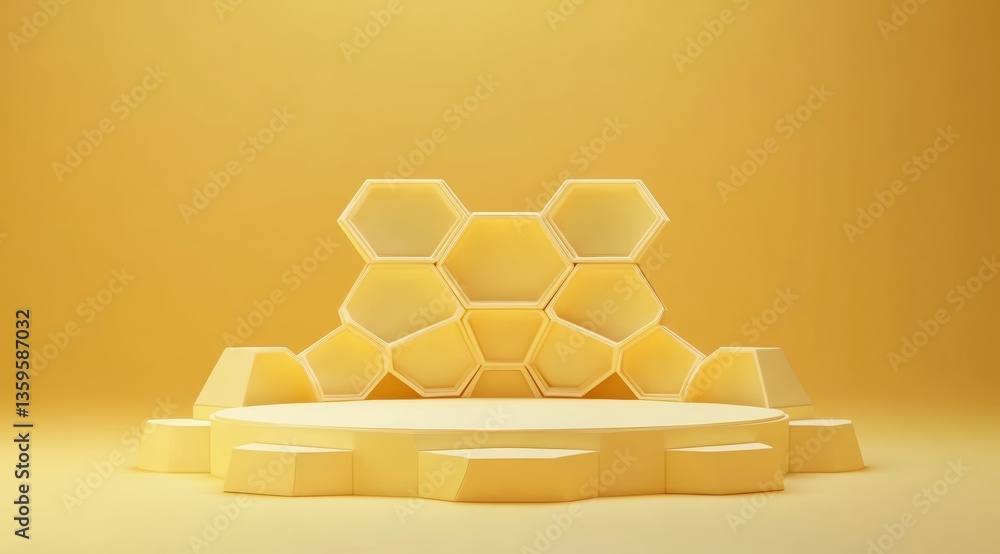 Poster creative yellow hexagonal display studio background 3d graphic design minimalist environment close-u