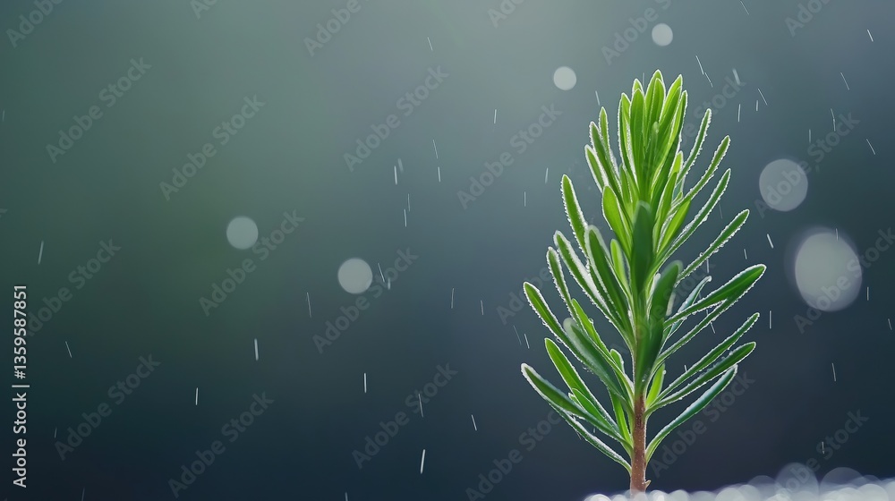 Poster macro photo of a sprouting plant with soft light and particles creating a dreamy atmosphere