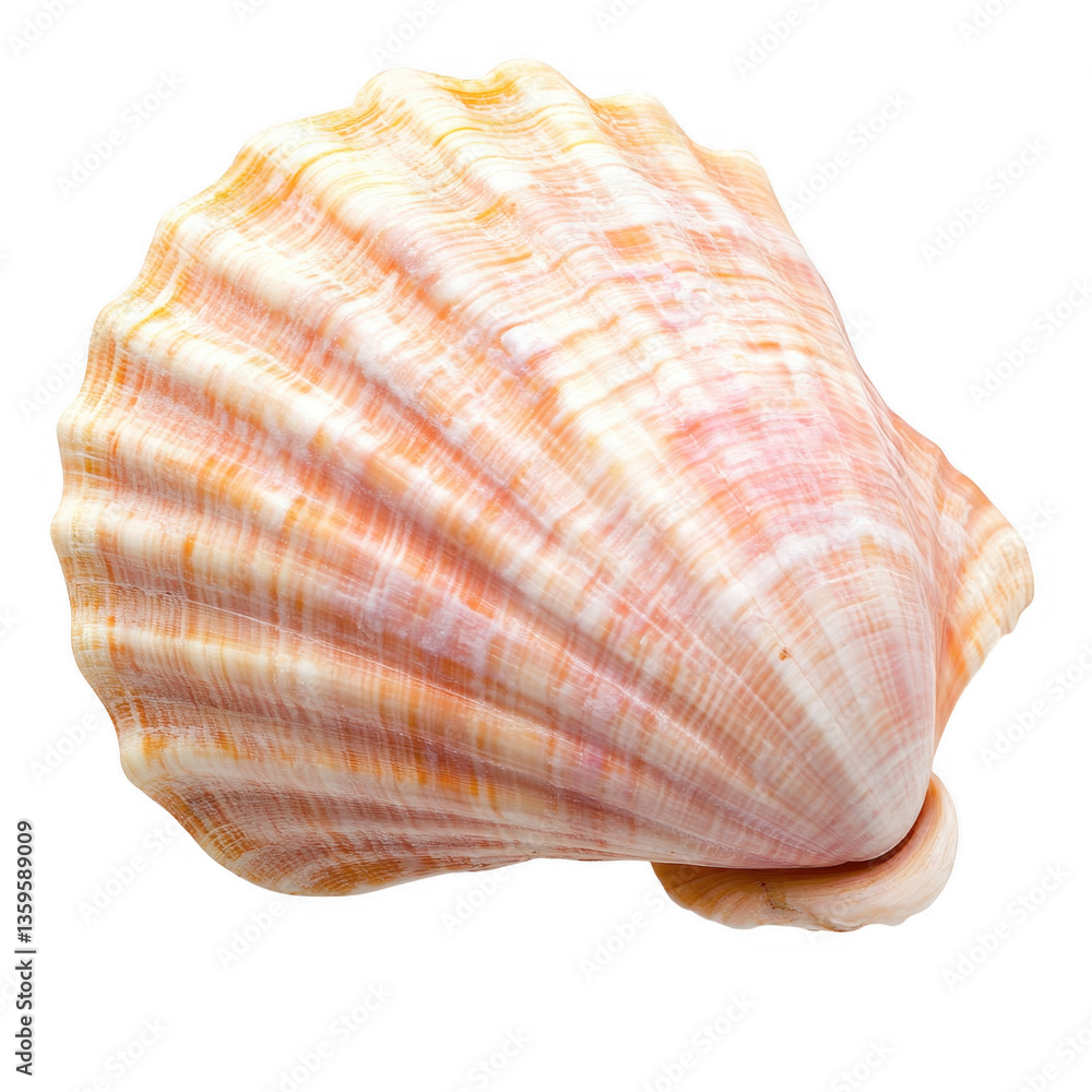 Poster beautifully detailed scallop shell showcasing its intricate patterns and soft colors highlighting it
