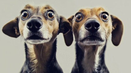 Canine curiosity: two dogs react to unfamiliar noise.