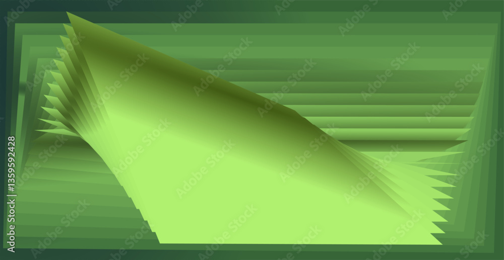 Poster composition of geometric shapes and planes with gradient shades of green as one of the visual design