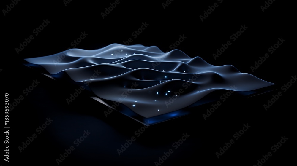 Poster a minimalistic abstract technology wallpaper with smooth flowing waveforms of light, dark gradient s
