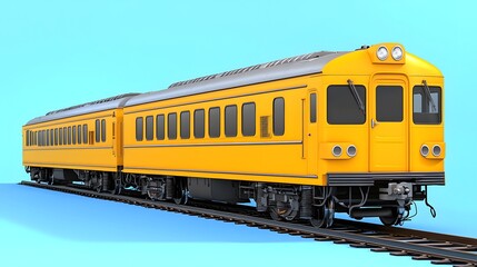 Fototapeta premium A bright yellow train against a vibrant blue background showcasing modern urban transportation in a city setting