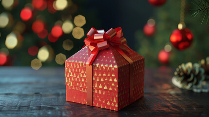 Close-Up of a Triangular Gift Box from the Front