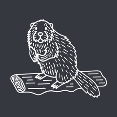Cute Eurasian Beaver on Log Line Art