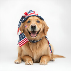 Patriotic Golden Retriever Wearing Flag Colors for National Celebration
