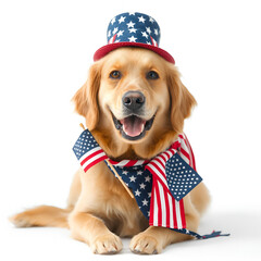 Patriotic Golden Retriever Wearing Flag Colors for National Celebration