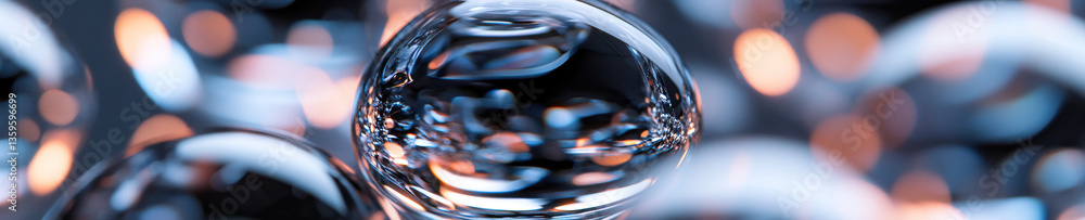 Poster close-up photograph of transparent sphere with bokeh background