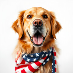 Patriotic Golden Retriever Wearing Flag Colors for National Celebration