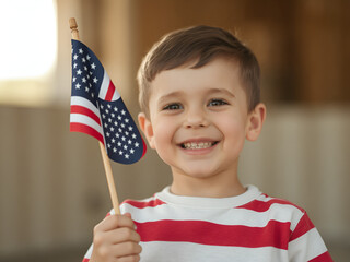 Energetic Boy Running with American Flag on Independence Day