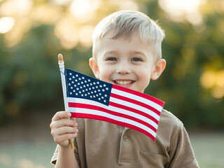 Energetic Boy Running with American Flag on Independence Day