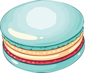 Blue Macaron Illustration with Cream and Jam Filling