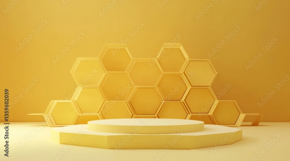 Poster creative yellow honeycomb display setup studio space 3d render minimalist design aesthetic perspecti