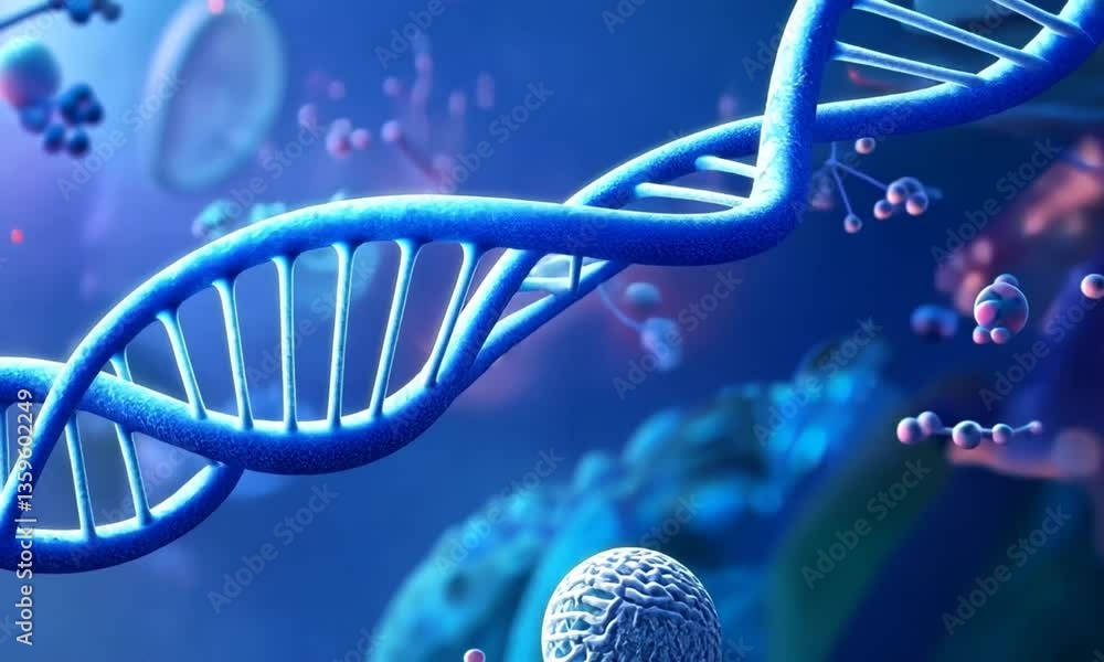 Poster exploring the structure of dna in a vibrant microscopic environment