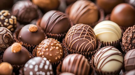 Assorted chocolate truffles on a dark surface