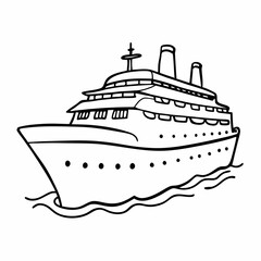 Obraz premium Elegant Cruise Ship Line Art Illustration for Nautical and Travel Themes