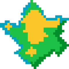 A pixelated map of a green and yellow star with a yellow star in the middle