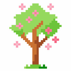 Obraz premium Pixel Art Spring Tree with Blossoms Retro Digital Nature Illustration