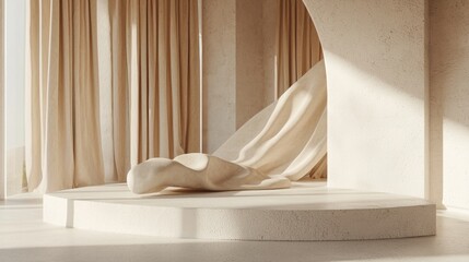 Serene minimalist bedroom with soft drapes