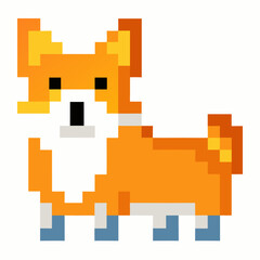 8 bit Pixel Art Cute Orange Corgi Dog Illustration on White Background