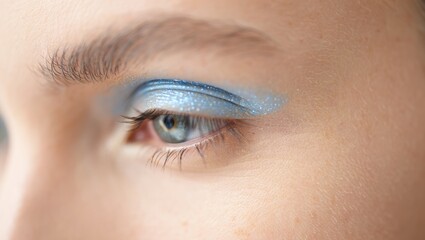 Obraz premium Eye with blue glitter makeup close-up