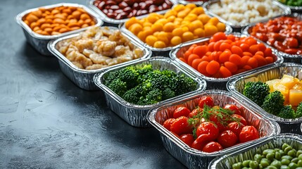 Assorted fresh vegetables stored in tins showcasing convenient and healthy portion-controlled meal kit ingredients