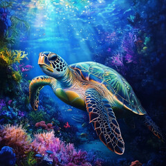 Obraz premium The turtle under the sea,ai generated 