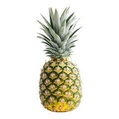 Fototapeta premium a fresh pineapple stands upright against a plain white background showcasing its vibrant green leaves and textured yellow-brown skin representing tropical fruit and healthy eating