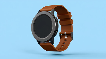 Smartwatch with brown band on blue background