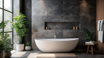 Modern luxurious bathroom with plants