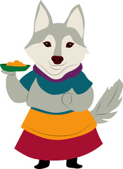 Czech Republic Czechoslovakian wolfdog in Czech attire presenting a dish of svickova