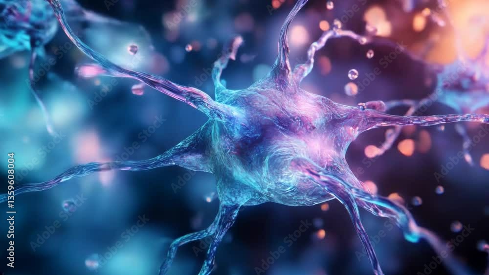 Poster exploring the intricate structure and movement of a microscopic organism in a vibrant environment