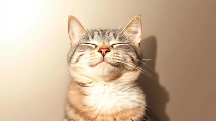 Happy Cat  Relaxed Pet  Smiling Feline  Cozy Kitten  Domestic Animal  Gray Tabby  Peaceful