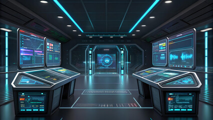 Obraz premium hitech background futuristic hitech control room with glowing screens and sleek background creates immersive atmosphere for innovation
