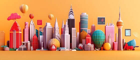 Futuristic papercut artwork of a startup hub urban landscape digital art bright environment aerial view innovation concept