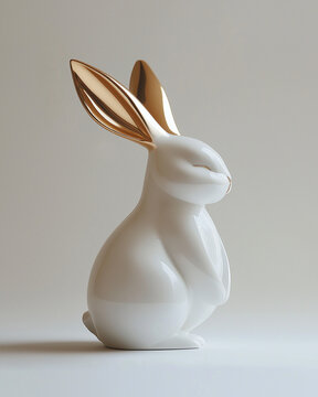 Modern Luxury Easter Bunny: Porcelain & Gold Minimalist Design on White