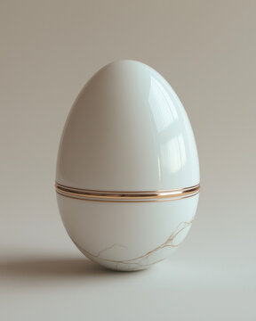 Luxury Minimalist Easter Egg: Gold-Striped White Egg on Pristine Background