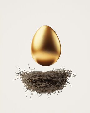 Minimalist Luxury Easter: Floating Golden Egg Above Delicate Nest on White