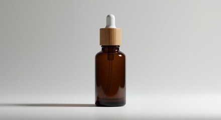 Amber Glass Dropper Bottle with Bamboo Cap Minimalist Product Photography