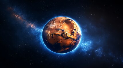Fototapeta premium Digital Art of Mars in a Starry Galaxy, A digitally created image of a planet resembling Mars, surrounded by a starry galaxy