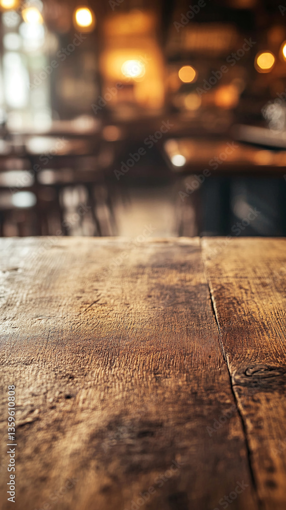Poster Close-up of brown wooden table texture, showcasing a rustic and aged surface, perfect for displaying products or adding text, creating a warm and inviting atmosphere for food or drink concepts