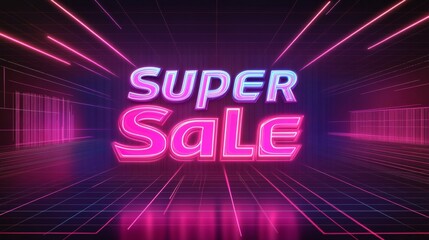 Neon Retro "Super Sale" with Glowing Lights and 80s Vibe