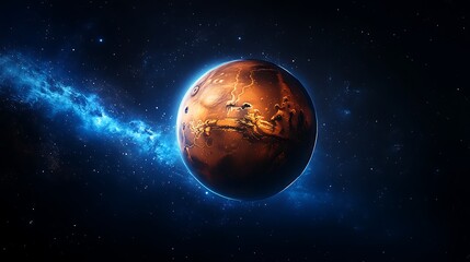 Fototapeta premium Digital Art of Mars in a Starry Galaxy, A digitally created image of a planet resembling Mars, surrounded by a starry galaxy