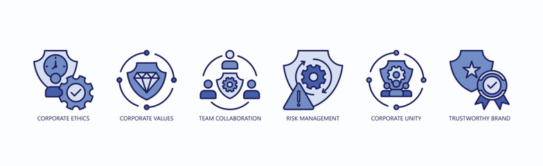 Integrity Icon Set Isolated Vector With Icon Of Corporate Ethics, Corporate Values, Team Collaboration, Risk Management, Corporate Unity, Trustworthy Brand In Blue Style