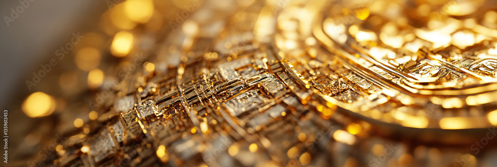Poster close-up of gold-colored object with geometric texture