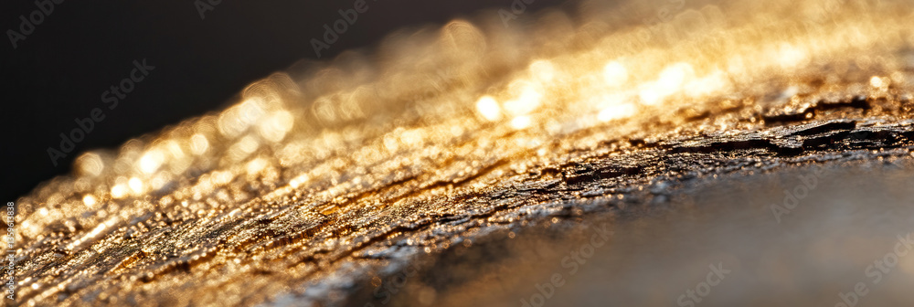 Poster golden-lit textured surface with bokeh