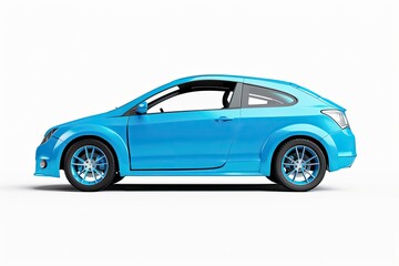 A Blue Car with a Blue Door Sits on a White Background with a Picture of a Blue Car