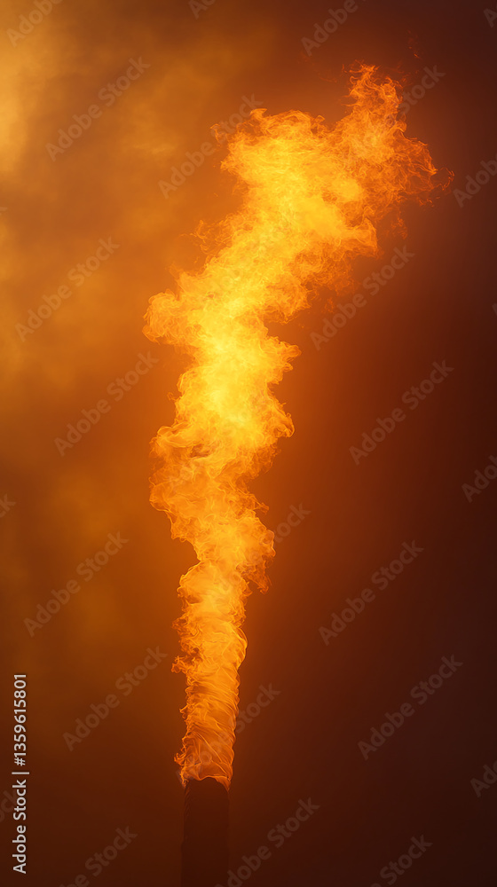 Poster orange flame rising from a source, creating a dynamic, fiery texture against a dark orange backgroun