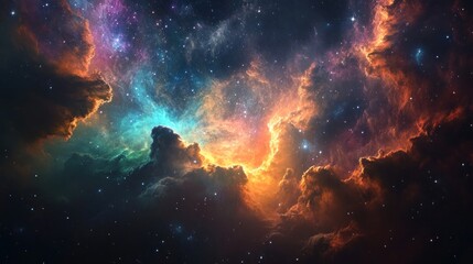 Fototapeta premium Celestial canvas, vibrant nebula amidst a starry expanse of cosmic wonders