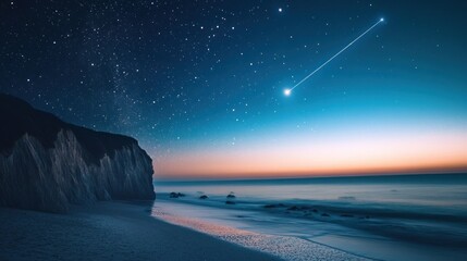 Coastal serenade beneath the celestial veil of stars and a shooting star